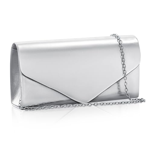 Toptime Clutch Silber Metallic Glitzer Abendtasche Damen Mit