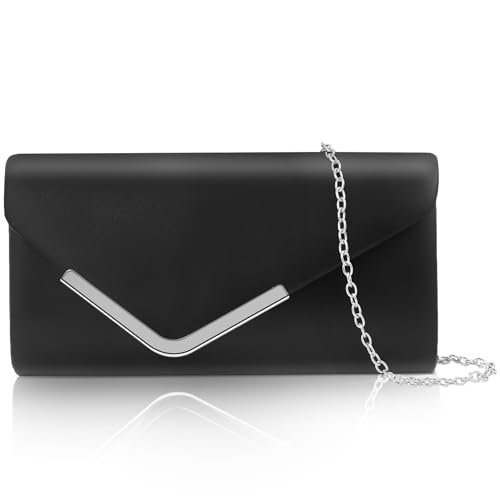 Larcenciel Clutch Schwarz Elegant Leder Handtasche Mit Abnehmbarer