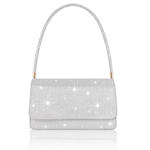 Toptime Clutch Silber Glitzer Handtasche Damen Klein Mit
