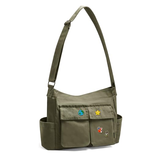 Skcoyh Canvas Messenger Bag Kuriertasche Mit Multi Pockets