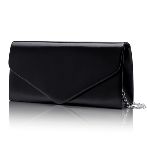 Larcenciel Clutch Elegant Leder Handtasche Schwarz Mit Abnehmbarer