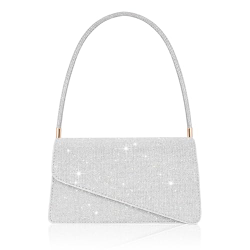 Toptime Clutch Silber Glitzer Pailletten Handtasche Damen Klein