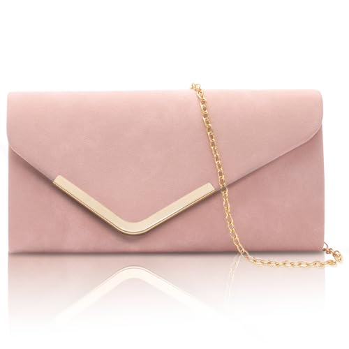 Larcenciel Clutch Rosa Elegant Wildleder Handtasche Mit Abnehmbarer