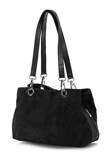 Damen Handtasche Aus Echtem Italienischem Wildleder Dreifach Mit