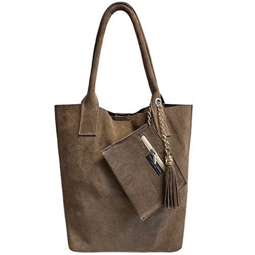 Modarno Shopper Damen Echt Wildleder Tasche Mit Gleichfarbigem