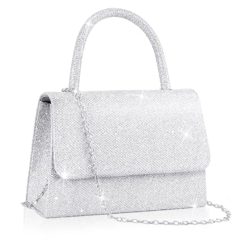 Larcenciel Silber Clutch Glitzer Damen Handtasche Mit Abnehmbarer