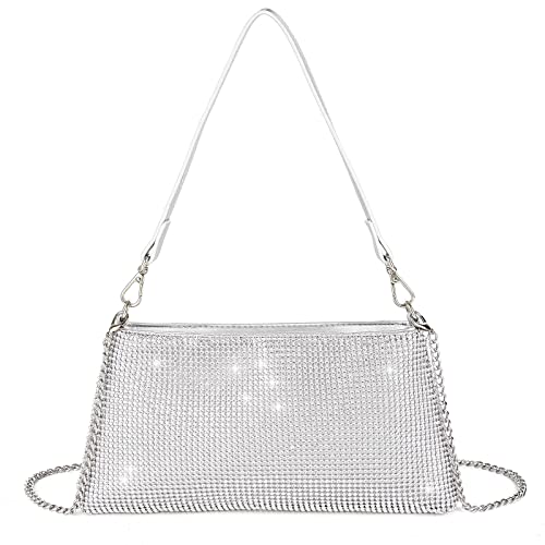 Valleycomfy Damen Clutch Silber Elegante Brauttasche Diamant Handtasche