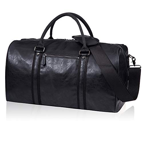 Seyfocnia Pu Leder Reisetasche Schwarz Extra Large Duffelbag