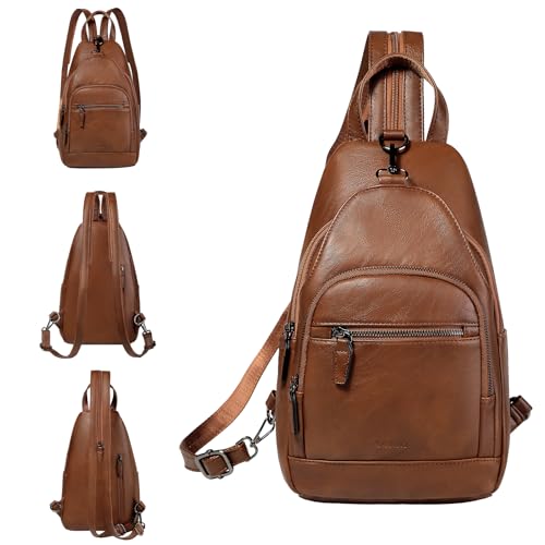Ravuo Brusttasche Damen Pu Leder Sling Bag Rucksack