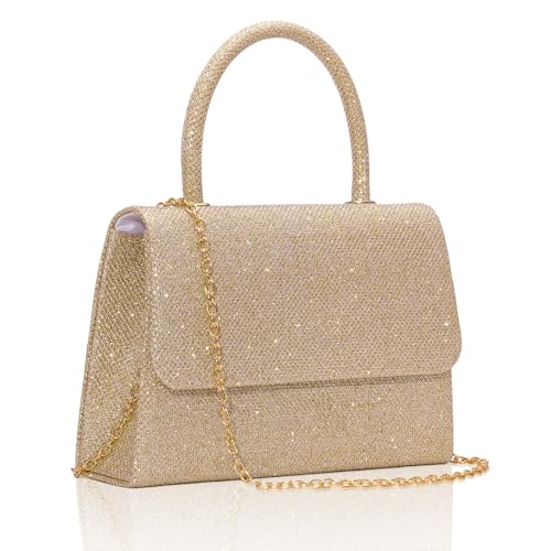 Larcenciel Clutch Gold Glitzer Pailletten Damenhandtasche Mit Abnehmbarer