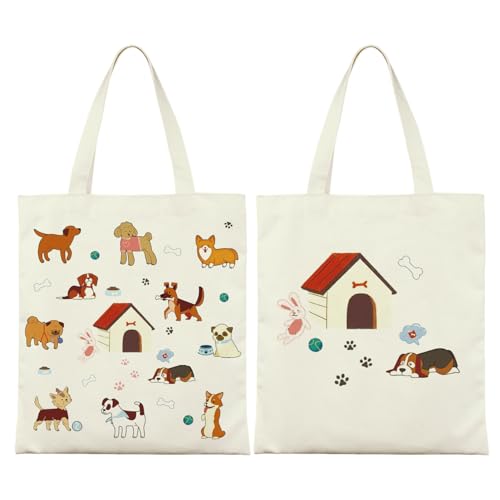 Hund Muster Stoffbeutel Wei Tragetaschen Doppelseitiger Druck Einkaufstasche