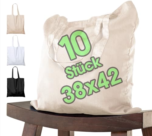10 St Ck Baumwolltasche 38x42 Cm Unbedruckt Zwei