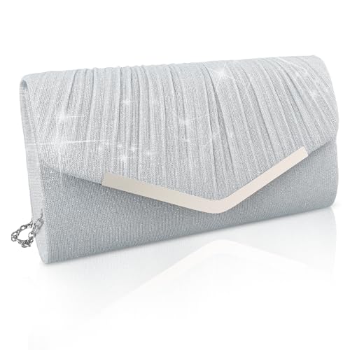 Pritok Silber Clutch Damen Glitzer Abendtasche Mit Abnehmbarer