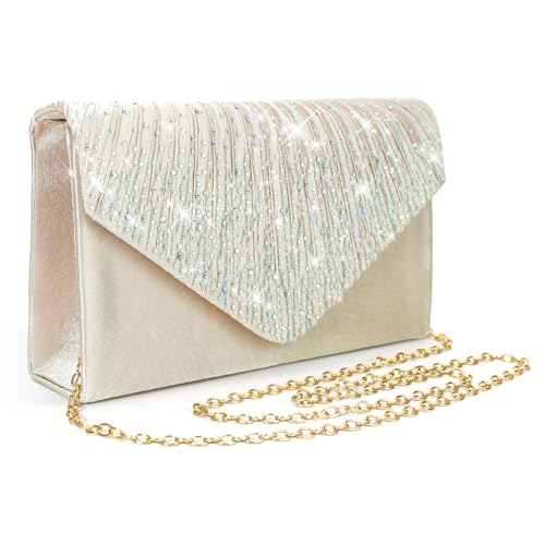 Pardofelis Abendtasche Damen Clutches Beige Glitzer Satin Abendkleid