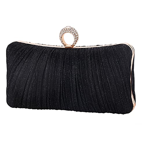 Schwarze Glitzer Kupplung F R Damen Plissierte Abendtasche
