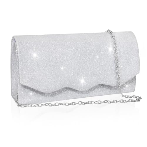 Toptime Clutch Silber Glitzer Abendtasche Damen Mit Abnehmbare