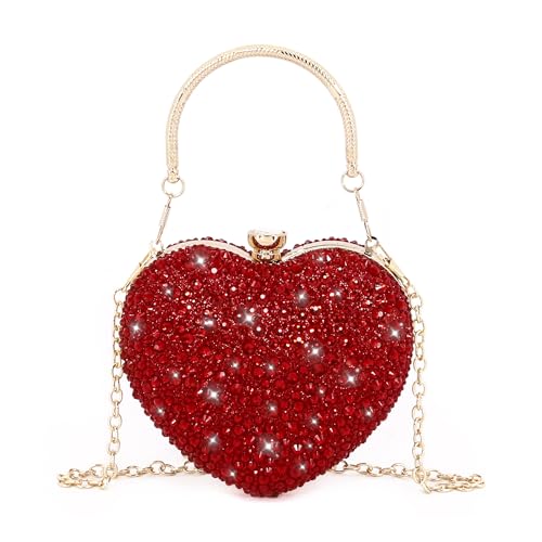 Naimo Damen Herz Clutch Strass Handtasche Glitzer Mini