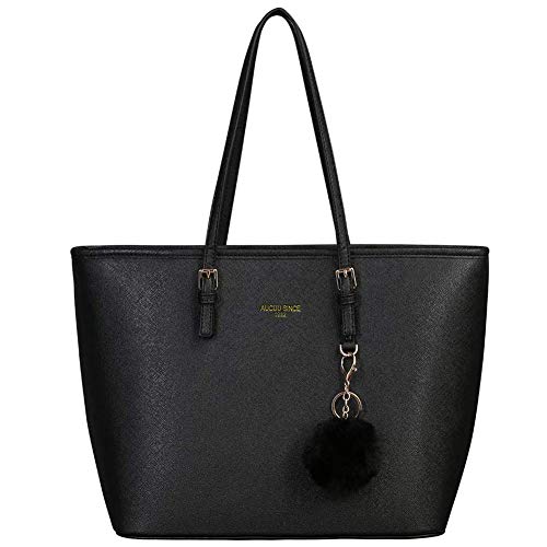 Uraqt Damen Handtasche Schwarz Shopper Handtasche Leder Tasche