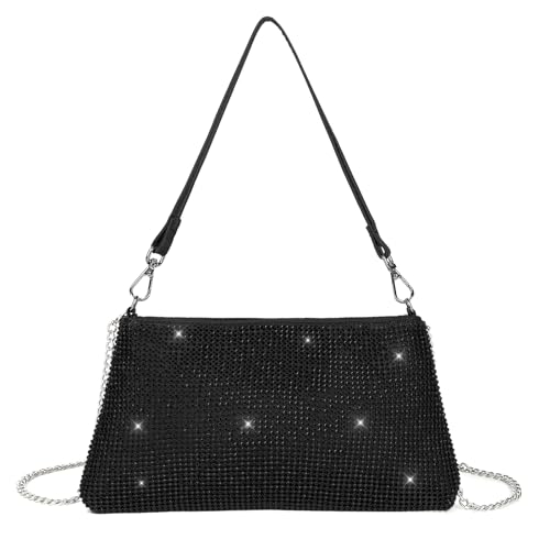 Valleycomfy Damen Clutch Schwarz Elegante Brauttasche Diamant Handtasche