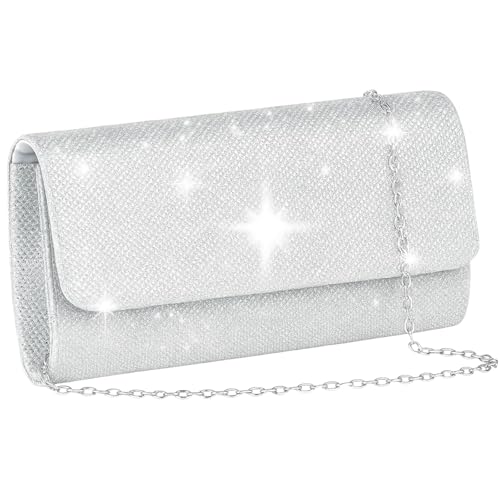 Jazrvr Glitzer Abendtasche Handtasche Silber Clutch Silber Glitzer