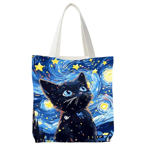Sternennacht Schwarze Katze Handtasche Damen M Nner Praktisch