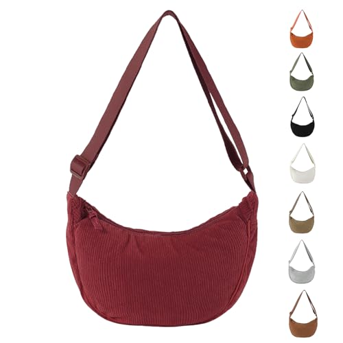 Apmgont Damen Cord Crossbody Bag Halbmond Tasche Umh
