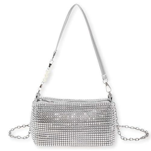 Feione Clutch Silber Glitzer Tasche Damen Handtasche Silber