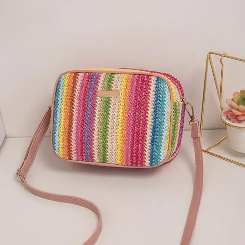 Aaixxizao Strohtaschen Strandtasche Frauen Regenbogen Gestreift Crossbody Umh