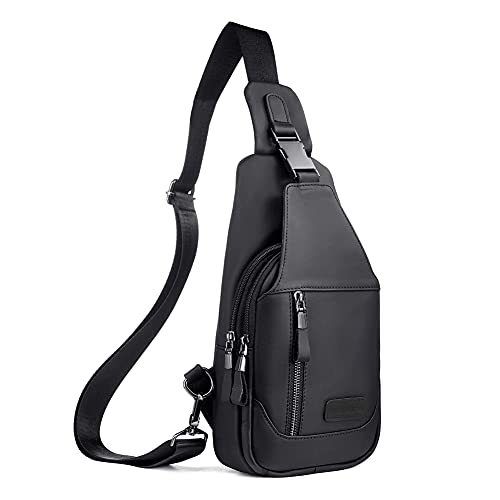 Leathario Herren Brusttasche Leder Sling Bag Crossbody Bag