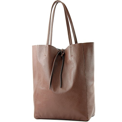 Modamoda De T163 Damen Leder Shopper Schultertasche Large