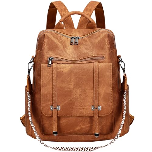 Leathario Rucksakck Damen Wasserdicht Veganes Leder Cityrucksack Rucksackhandtasche