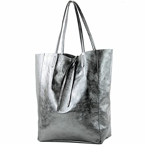 Modamoda De T163 Damen Leder Shopper Schultertasche Large