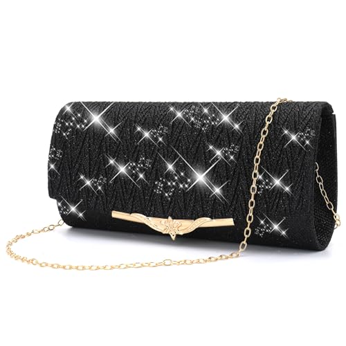 Pardofelis Abendtasche Damen Clutches Clutch Schwarz Glitzer Satin