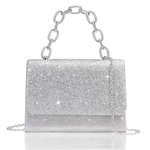 Toptime Clutch Silber Glitzer Kleine Umh Ngetasche Damen