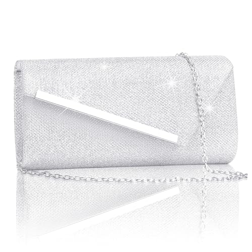 Larcenciel Silber Clutch Metallic Abendtasche Mit Abnehmbarer Kette