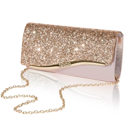 Larcenciel Clutch Glitzer Tasche Handtasche Mit Kette Rosa