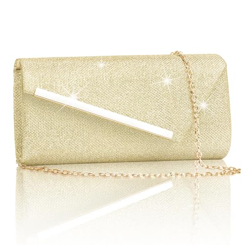 Larcenciel Damen Clutch Gold Metallic Abendtasche Mit Abnehmbarer