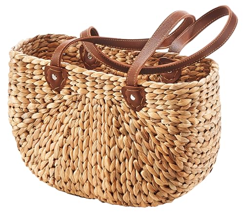 Kobolo Tasche Wasserhyazinthe 43x16x26 Cm Braune Geflochtene Henkeltasche