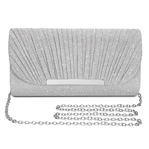 Ubaymax Clutch Damen Abendtasche Silber Funkelnde Kettenabendtasche Modische