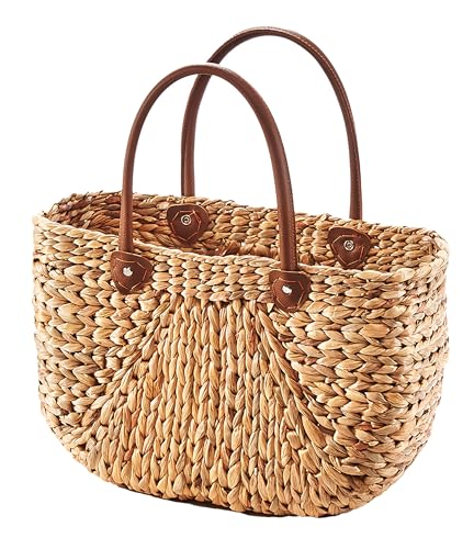 Kobolo Tasche Wasserhyazinthe 45x18x29 Cm Braune Geflochtene Henkeltasche