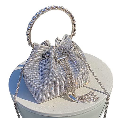 Topall Clutch Glitzer Damen Silber Abendtasche Handtasche Diamant