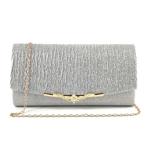 Kbrpey Damen Clutch Metallic Pailletten Abendtasche Mit Abnehmbarer