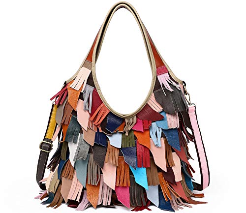Segater Damen Multicolor Einkaufstasche Echtes Leder Handtasche Bunte