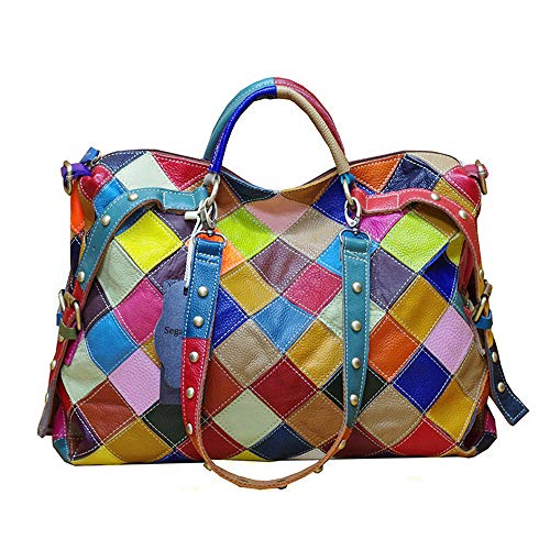 Segater Damen Multicolor Einkaufstasche Rind Leder Handtaschen Bunte