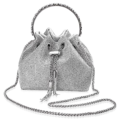 Ciouyaos Glitzer Strasssteine Clutch Silber Beuteltasche Damen Handtasche