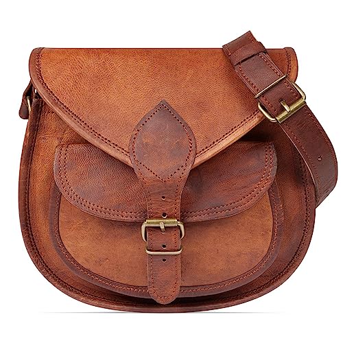 Leabags Leder Handtasche Damen Vintage Cognac Premium Echtleder