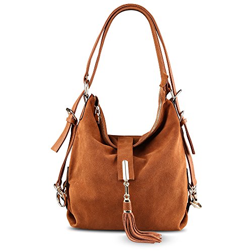 Nico Louise Damen Handtasche Echtes Wildleder Quasten Rucksack