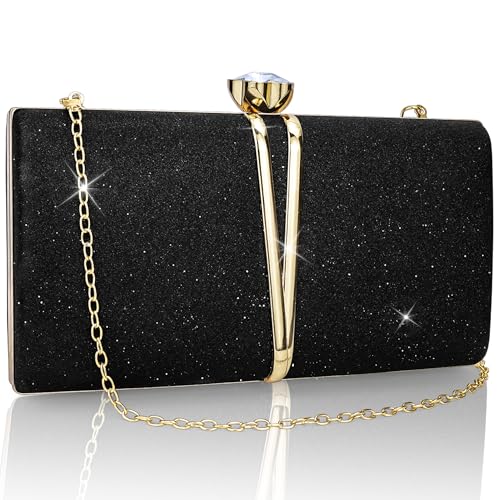 Farcauo Damen Abendtasche Kompakte Hochzeits Clutch Elegante Schwarze