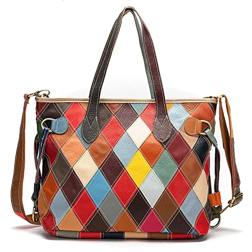 Karoukee Bunte Damen Handtasche Stilvolle Echtleder Hobo Henkeltasche