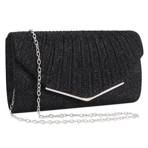 Minicloss Damen Abendtasche Schwarz Clutch Damen Brauttasche Kettentasche